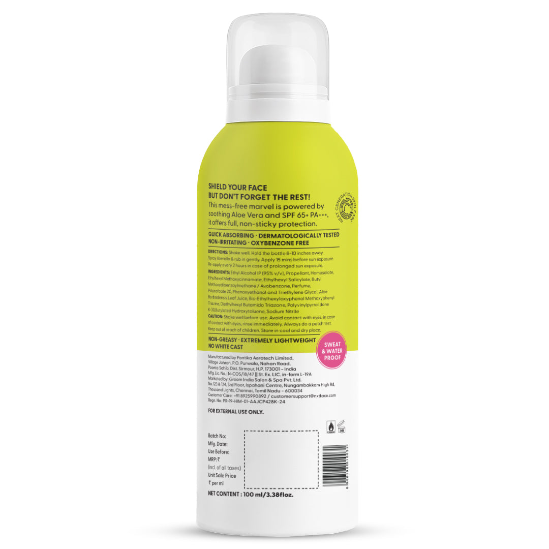 NXTFACE Sporty Sunscreen Spray - SPF 65+ PA++++ | 100ml